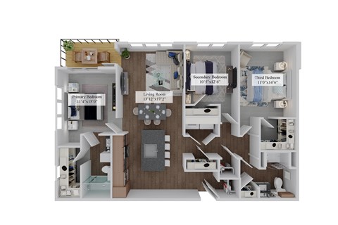 Floor plan for 3 beds, 2 baths, 1491 sqft